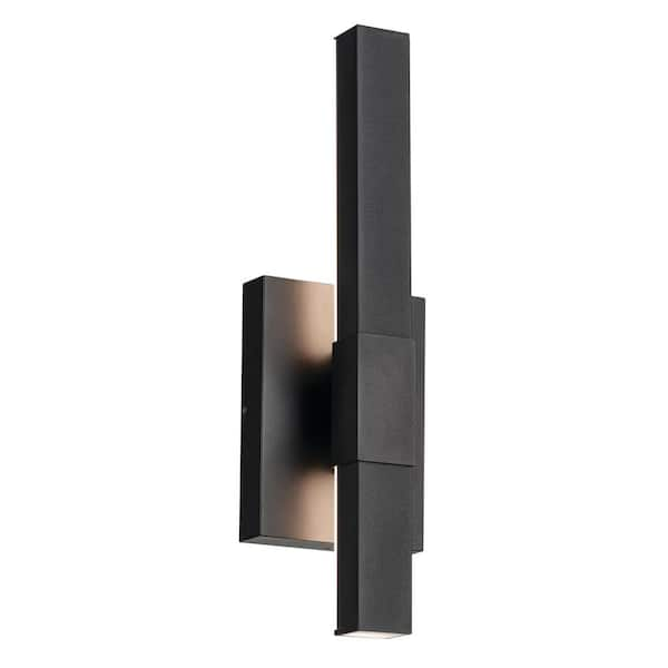 KICHLER Nocar 16 in. 1-Light Textured Black Modern Outdoor Hardwired Wall Lantern Sconce with Integrated LED (1-Pack)