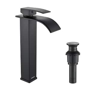 Single Handle Single Hole Bathroom Faucet with Drain Assembly in Black