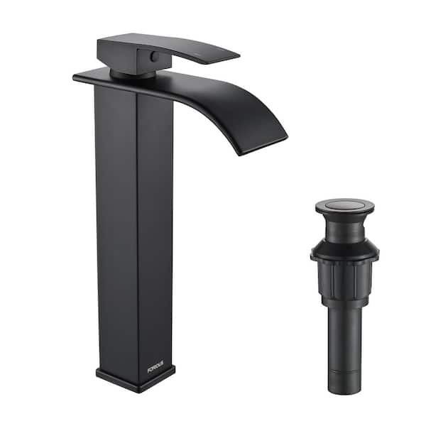 FORIOUS Single Handle Single Hole Bathroom Faucet with Drain Assembly in Black