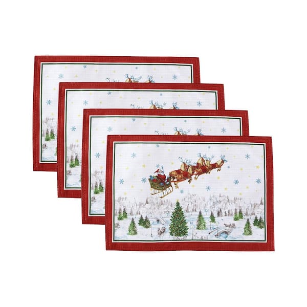 Threadmade Home Santa's Snowy Sleighride Placemat, Set of 4, Multicolor - 13"W x 19"L