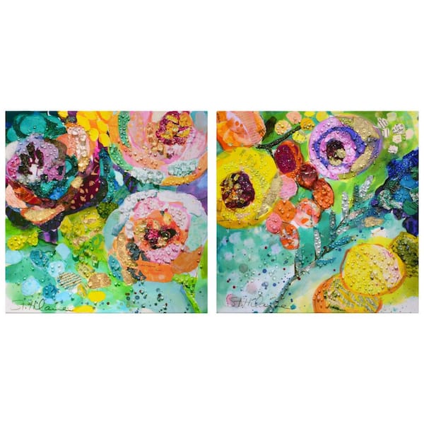 Empire Art Direct Floral Radiance I and II Crystallus Epoxy Coated Wrapped Glossy Canvas Unframed Wall Art, 24 in. x 24 in.
