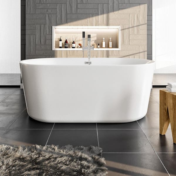Eviva Tiffany 67 in. Acrylic Flatbottom Freestanding Bathtub in White