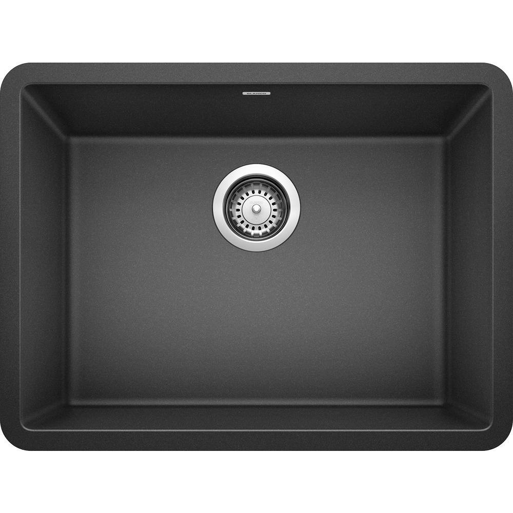 Blanco 442525 Precis Granite 0-Hole Undermount Double Bowl Kitchen Sink, 24" L X 20.8" W X 9.25" H, Anthracite/Black