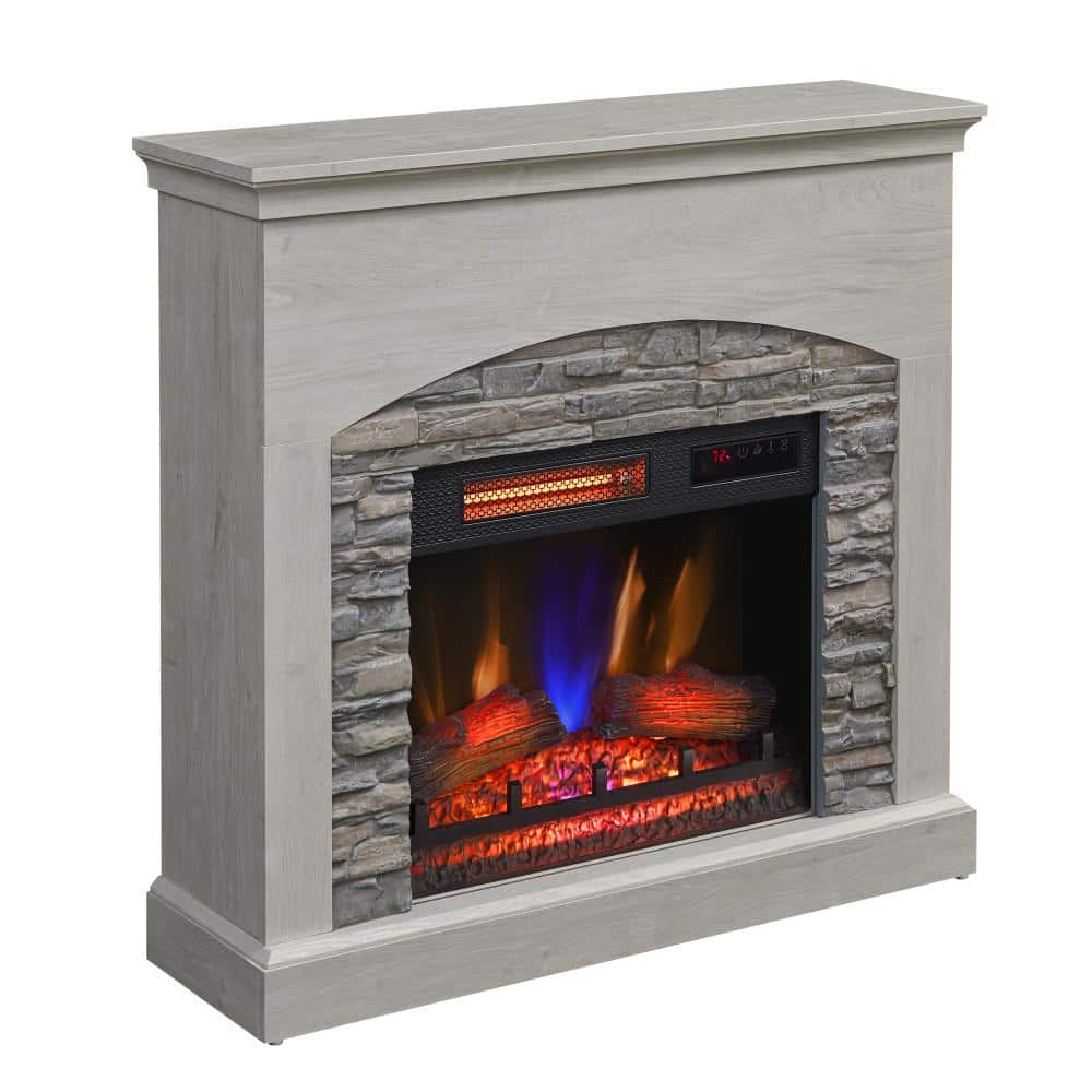 Fairfax Oak Freestanding Electric Fireplace with Stone Surround