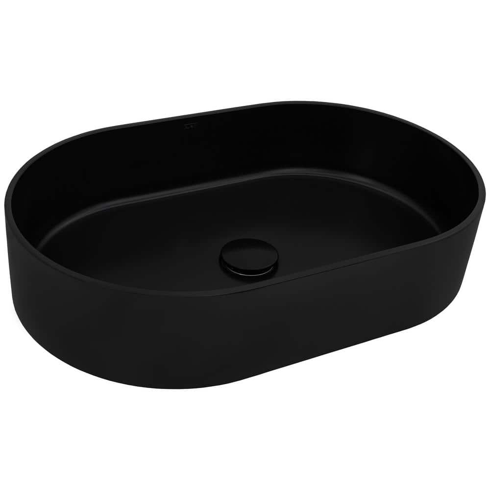 Matte Black Oval Stone Above-Counter Vessel Sink