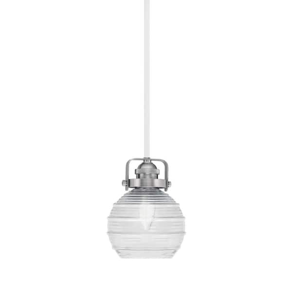 Unbranded Decatur 60-Watt 1-Light White & Nickel Light mini Pendant with 6 in. Clear Ribbed Glass Shade, no bulb included