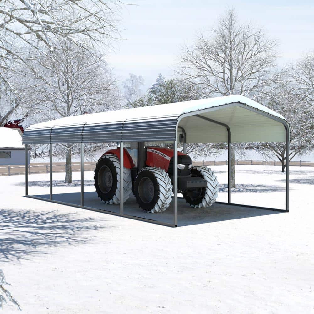 12' x 20' Gray Metal Carport with Peak Roof