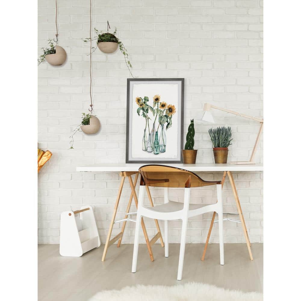 Sunflower Bloom Watercolor Print in Natural Wood Frame