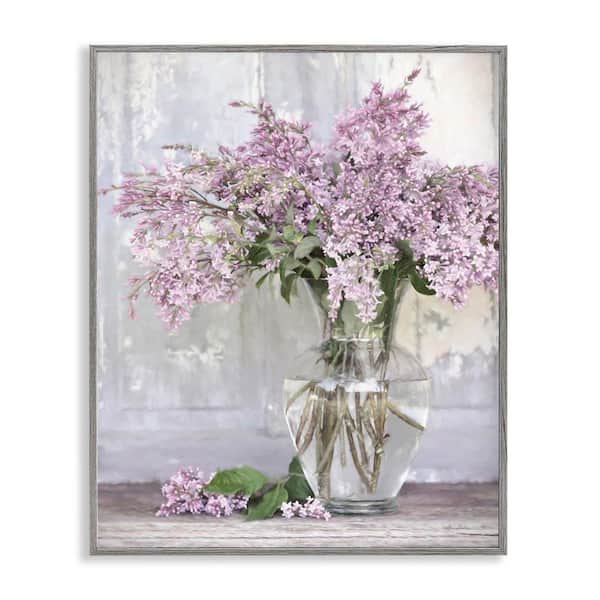 Tranquil Lilac Flower Vase by Lori Deiter Gray Framed Giclee Art Print Nature 16 in. x 20 in.