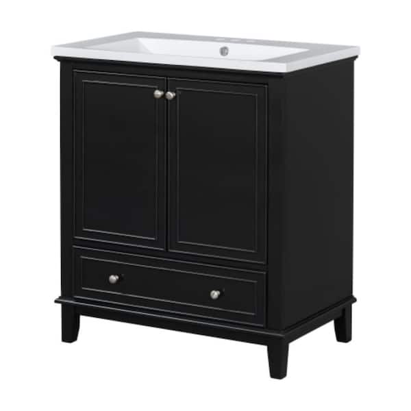 30 in. Black Freestanding Bath Vanity Cabinet with White Ceramic Single Sink Top Combo