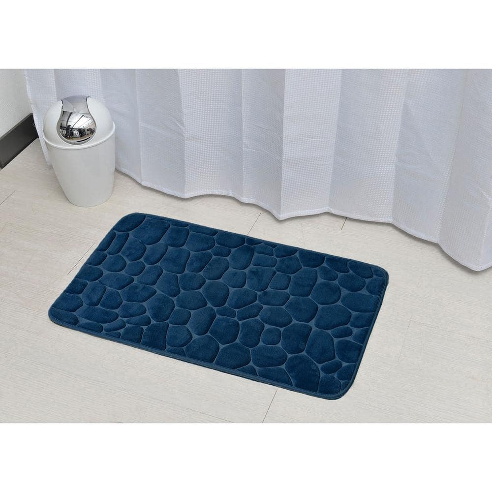 Navy Blue Memory Foam Cobble Stone Bath Mat