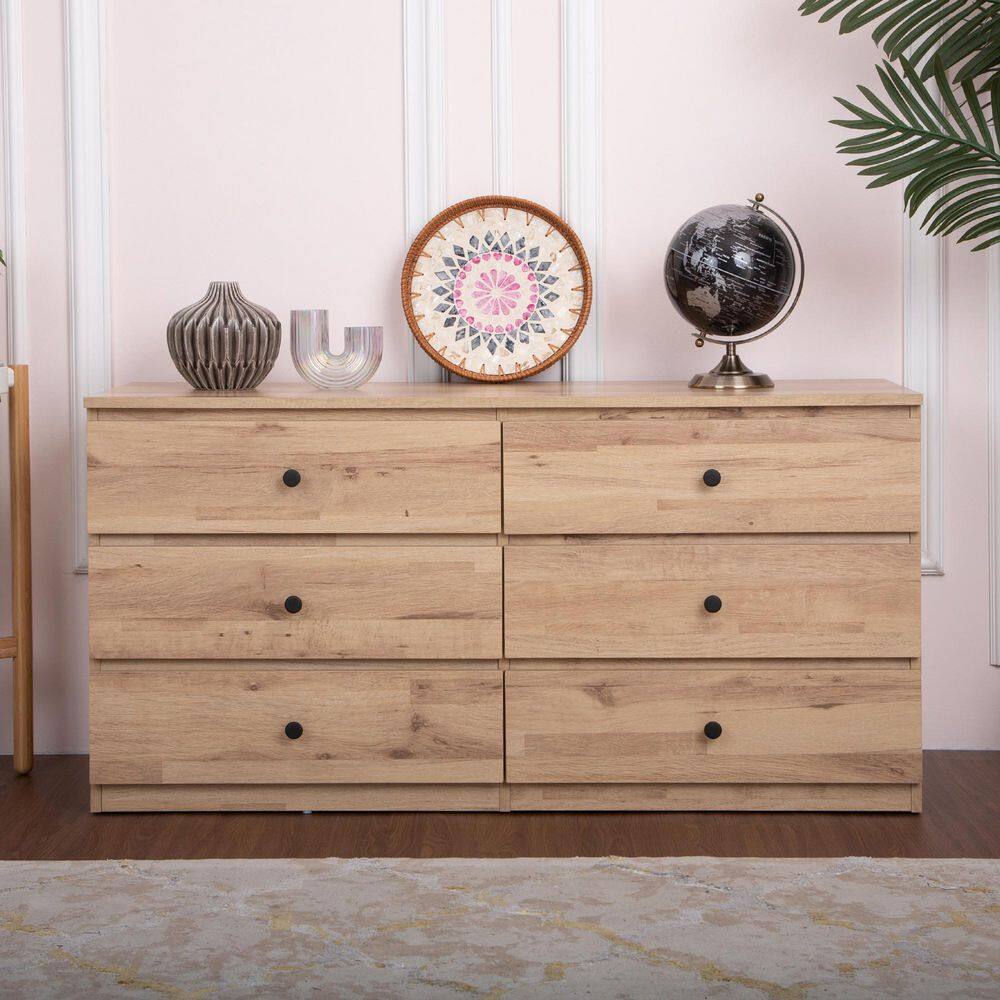 Light Oak 6-Drawer 47 in. Wide Chest of Drawers