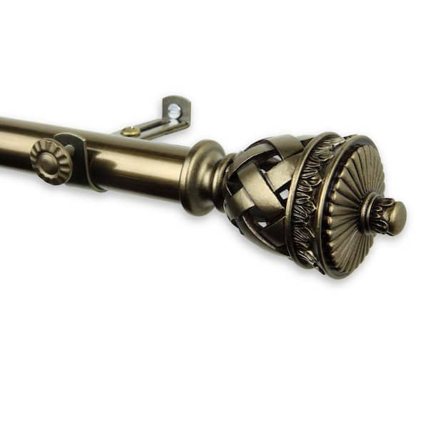 Rod Desyne 28 in. - 48 in. Telescoping Single Curtain Rod Kit in Antique Brass with Arielle Finial