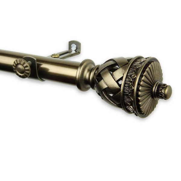 Rod Desyne 66 in. - 120 in. Telescoping Single Curtain Rod Kit in Antique Brass with Arielle Finial