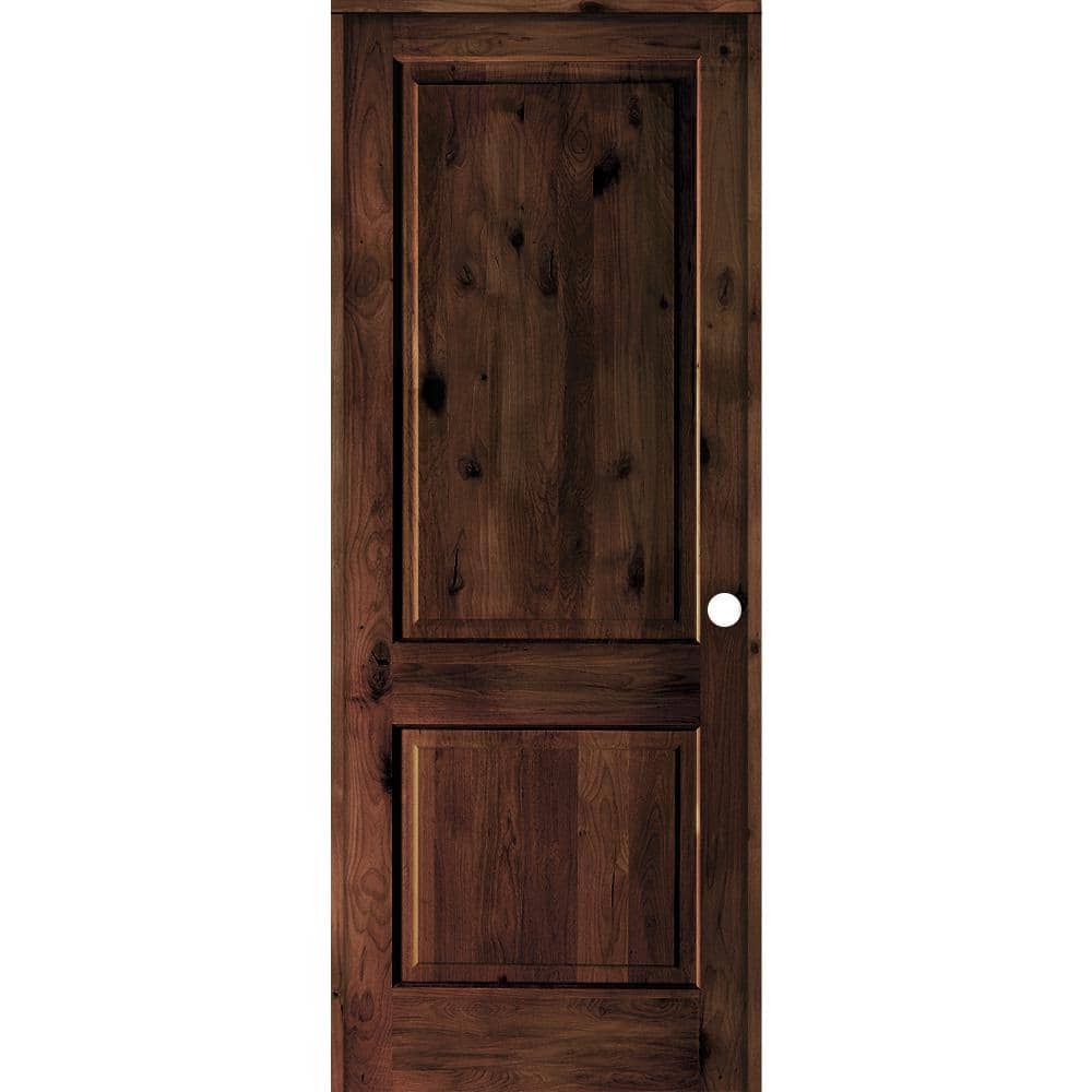 36 in. x 96 in. Rustic Knotty Alder Wood 2-Panel Left-Hand/Inswing Red Mahogany Stain Single Prehung Interior Door price history on PriceWatchPro