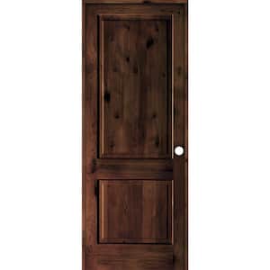 36 in. x 96 in. Rustic Knotty Alder Wood 2-Panel Left-Hand/Inswing Red Mahogany Stain Single Prehung Interior Door
