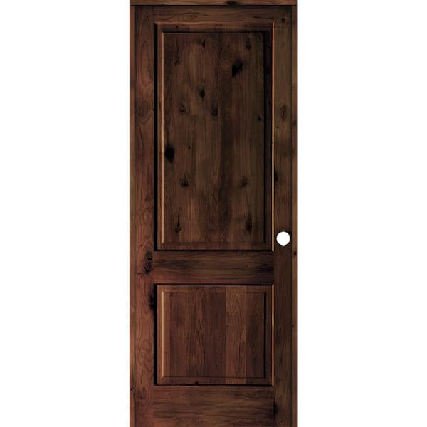 Krosswood Doors 36 in. x 96 in. Rustic Knotty Alder Wood 2-Panel Left-Hand/Inswing Red Mahogany Stain Single Prehung Interior Door