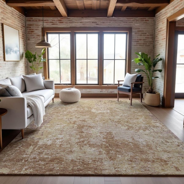 Mayfield Premium Machine Washable Abstract AMF1162 Copper 5 ft. x 7 ft. 6 in. Area Rug
