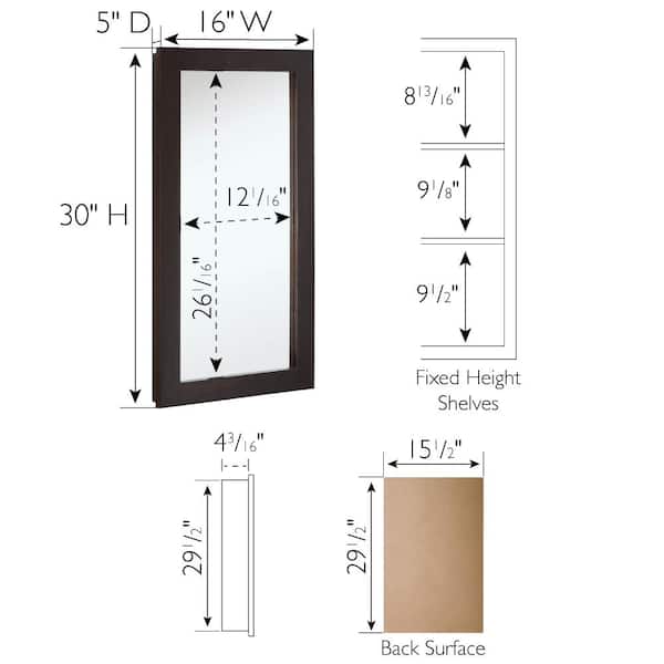 Ventura 16 in. x 30 in. x 5 in. Surface-Mount Bathroom Medicine Cabinet in Espresso