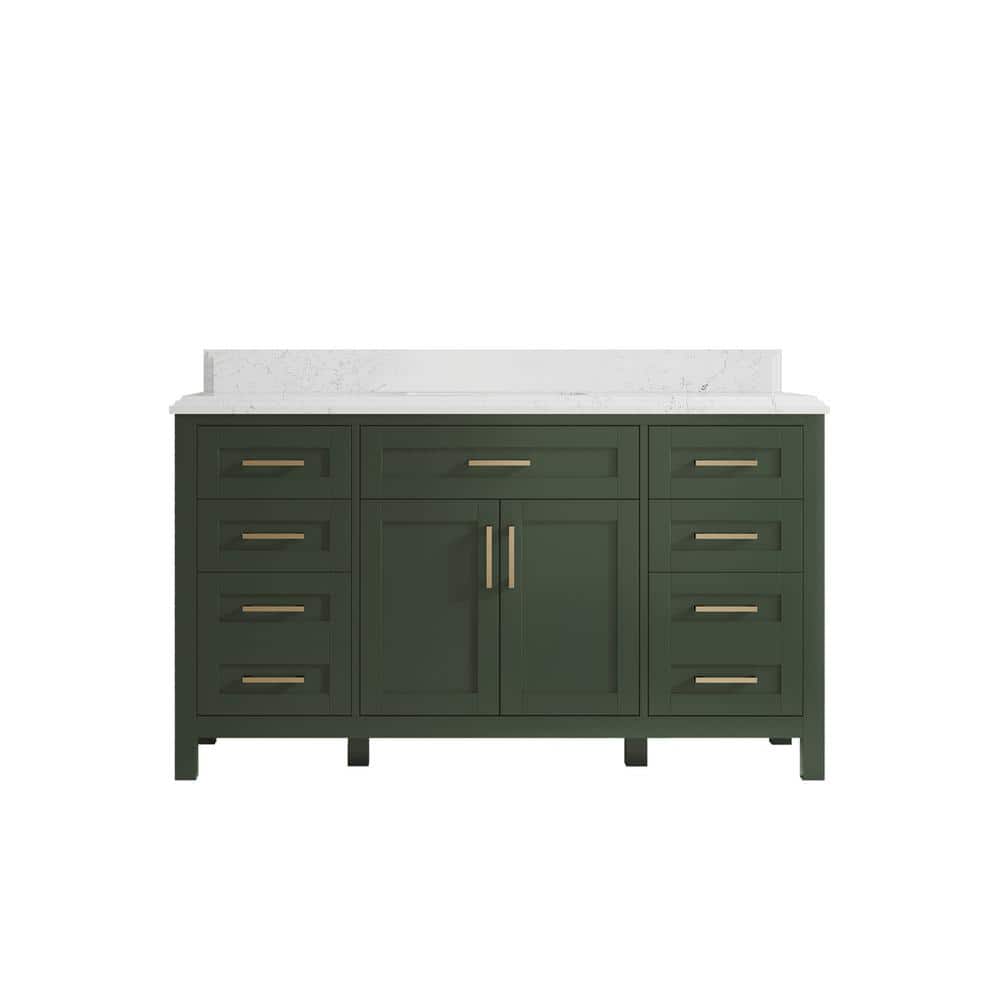Cambridge 60 in. W x 22 in. D x 36 in. H Single Sink Bath Vanity in Pewter Green with Cove Edge Empira Quartz Top price history on PriceWatchPro