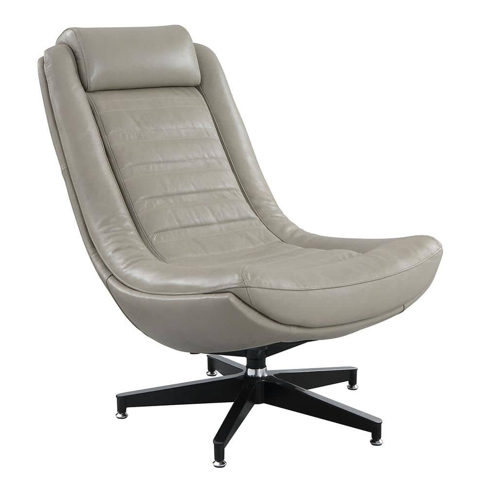 Twilight Gray Leather Swivel Accent Chair with Wood Base