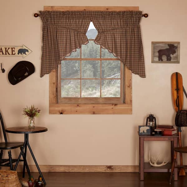 Prescott 36 in. L Cotton Prairie Swag Valance in Dark Brown Light Tan Creme Pair