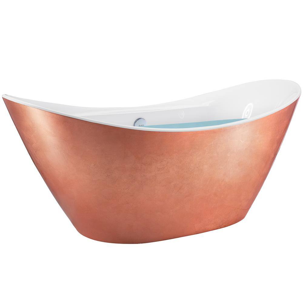 AKDY 67 in. Fiberglass Copper Foil Acrylic Bathtub Modern Flat Bottom
