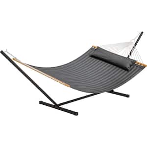 2-Person 12 ft. Free Standing Metal Hammock Stand with Detachable Pillow in Gray