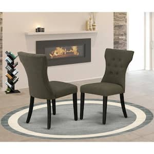 Wirebrushed Black, Parson Chairs - Dark Gotham Linen Fabric Upholstered Dining Chairs, Set Of 2