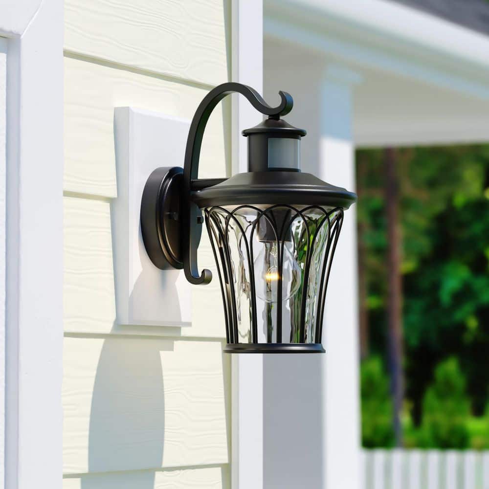 Abigail 7.5 in. W 1-Light Black Motion Sensor Dusk to Dawn Outdoor Wall Lantern with Clear Glass price history on PriceWatchPro