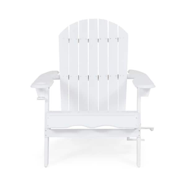 Tunearary 35.75 in. W White Acacia Wood Outdoor Adirondack Folding Chair with Cup Holder