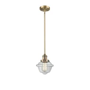 Oxford 1 Light Brushed Brass Schoolhouse Pendant Light with Clear Glass Shade