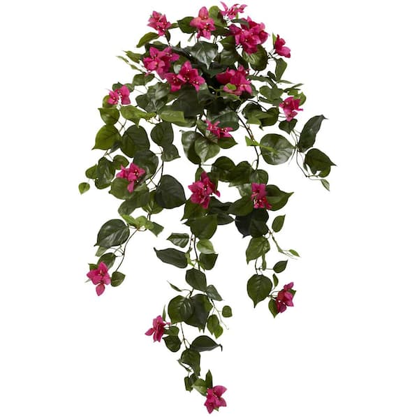 Nearly Natural Indoor 37 In Bougainvillea Hanging Artificial Plant Set Of 2 6102 S2 Bu The Home Depot