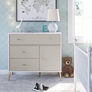Valentina White and Taupe Particle Board 47.56 in Convertible Dresser with-Drawers