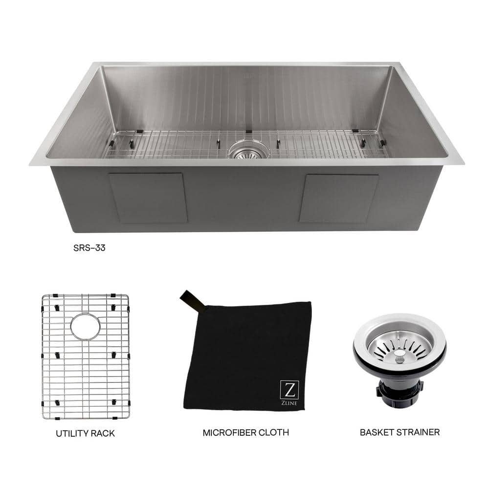 Meribel 33" Stainless Steel Undermount Kitchen Sink with Basket Strainer