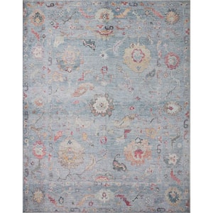 Elysium Denim/Multi 3 ft. x 3 ft. Round Printed Vintage Botanical Area Rug