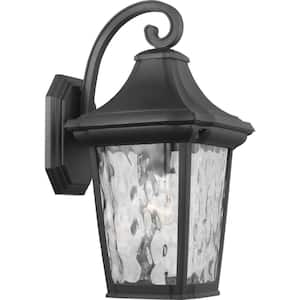 Marquette Collection 1-Light Textured Black Clear Water Glass New Traditional Outdoor Medium Wall Lantern Light