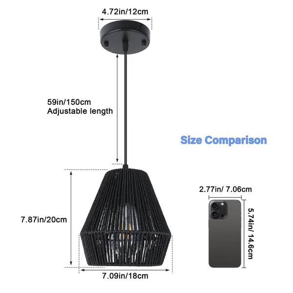 thumbnail image 2 of BNHHLZ Woven Rattan Pendant Light Boho Light Fixture Black Wicker Coastal Pendant Lighting Mini Pendant Lights For Kitchen Island Living Room Dining Room (6.69 In, 2-Pack 2 of 9
