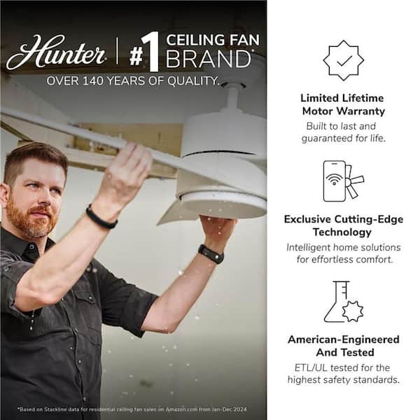 Hunter - Bennett 52 in. LED Indoor Matte Black Ceiling Fan with 3-Light Kit and Handheld Remote Control