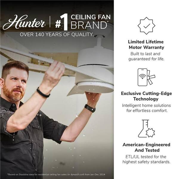 Hunter - Gilrock 52 in. Indoor Matte Silver Ceiling Fan For Bedrooms