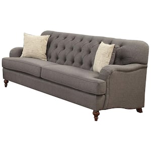 Alianza 38 in. W Round Arm Fabric English Rolled Arm Straight with 2 Pillows Sofa in Gray