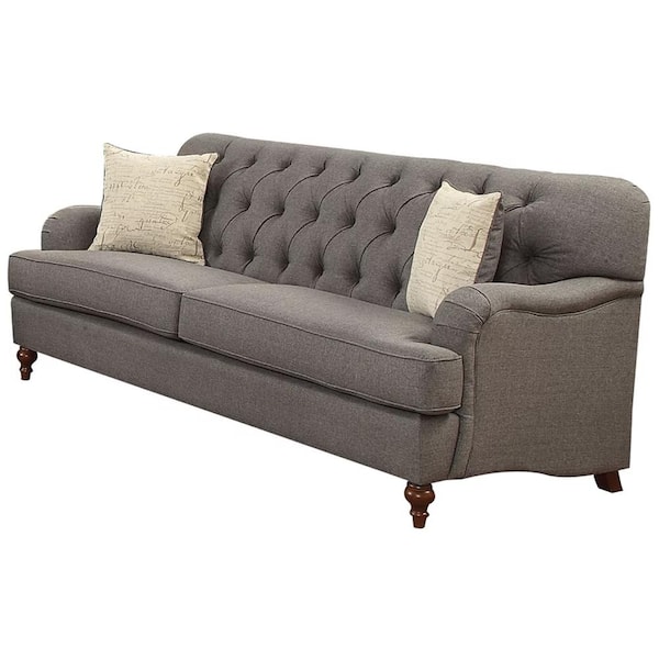 Acme Furniture Alianza 38 in. W Round Arm Fabric English Rolled Arm Straight with 2 Pillows Sofa in Gray