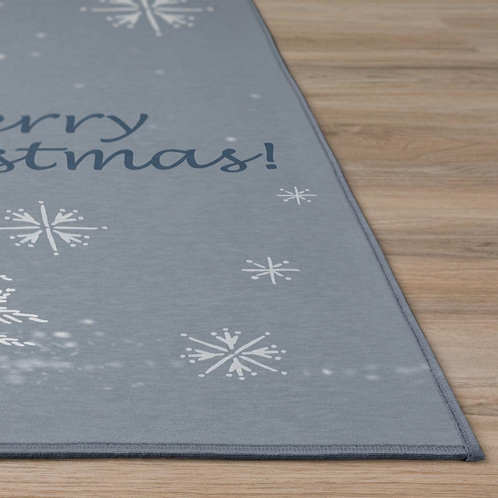 Gray Christmas Reindeer Washable Polyester Runner Rug