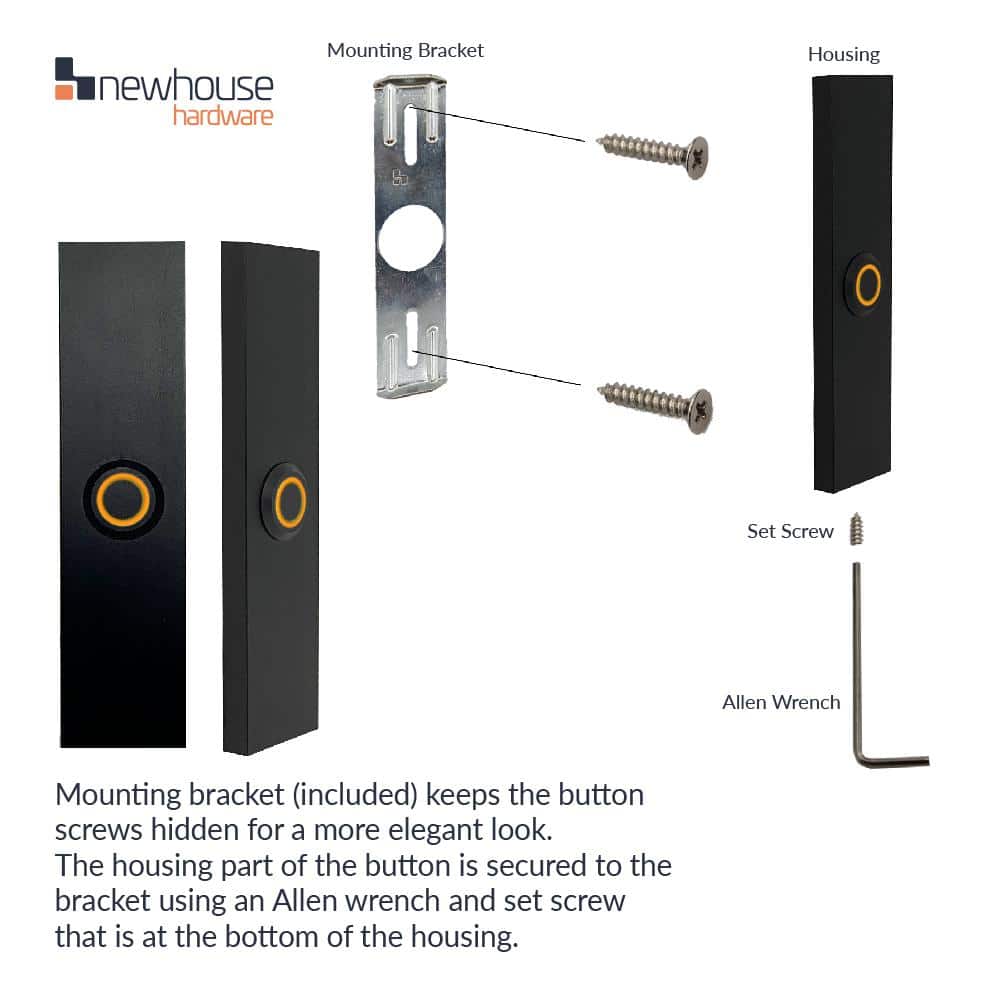 Black Rectangular LED Lighted Wired Metal Doorbell Button