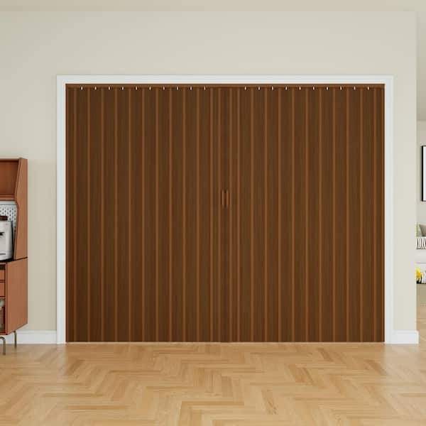 Blackout Door 96 in. x 80 in. Walnut Vinyl PVC Accordion Door, Interior Folding Doors for Closet With Hardware Kit