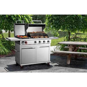 4-Burner Propane Gas Grill in Stainless Steel with Griddle