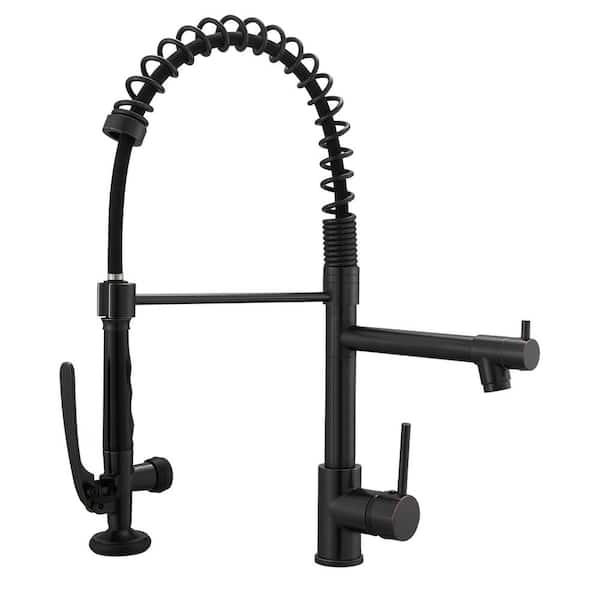 Lukvuzo Commercial Single Handle Pull Down Sprayer Kitchen Faucet with Pull Out Spray Wand High-Arc Brass in Matte Black