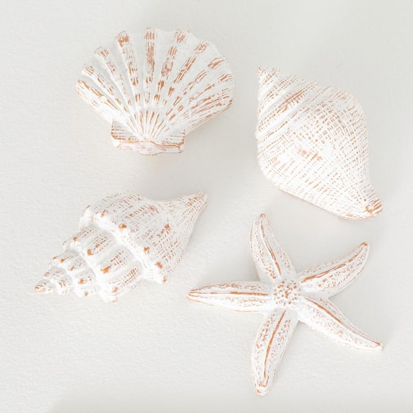SULLIVANS White 3.25 in. x 2.5 in. Resin Whitewashed Seashells Set of 4