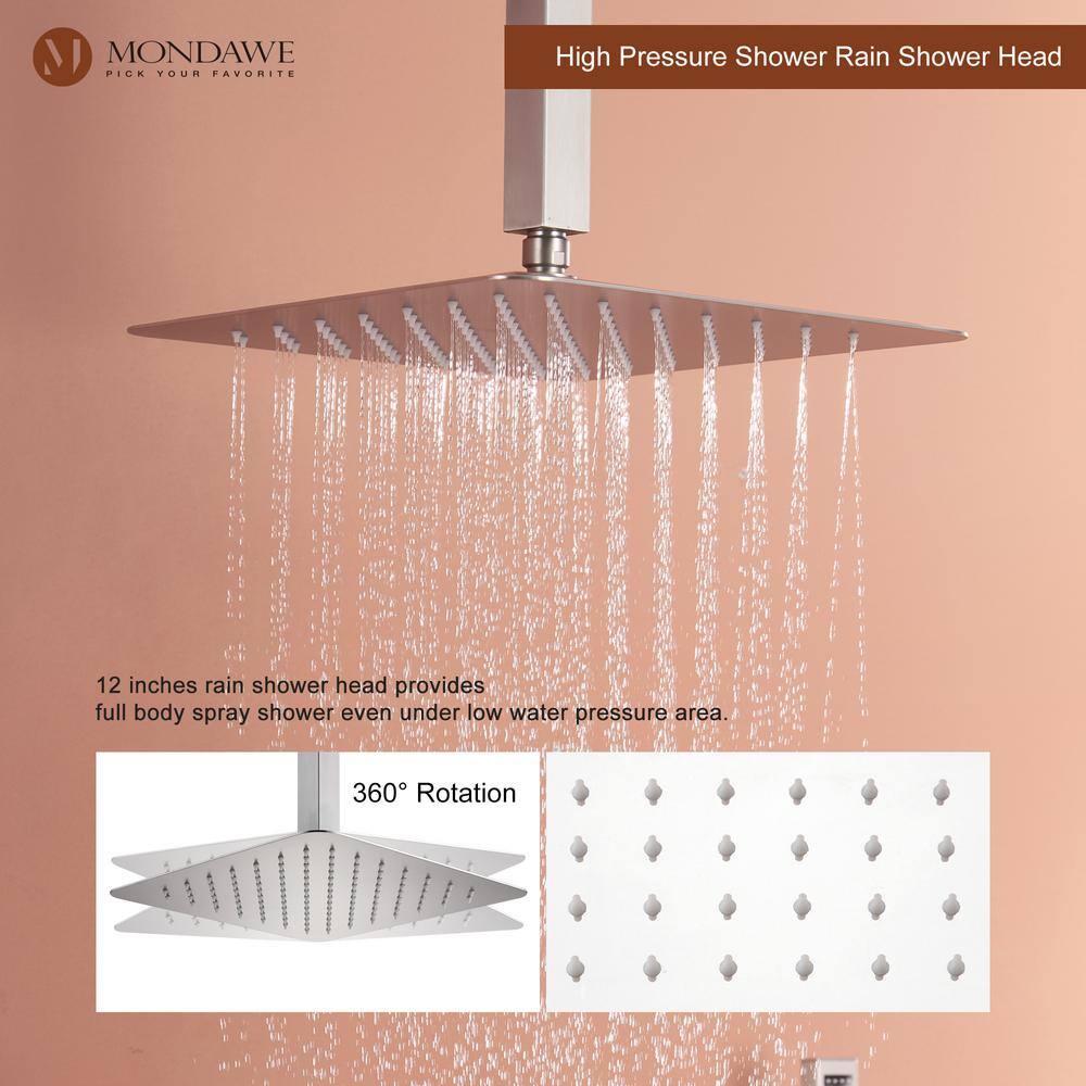 Brushed Nickel Ceiling Mounted Rain Shower System with Handheld and Body Jets