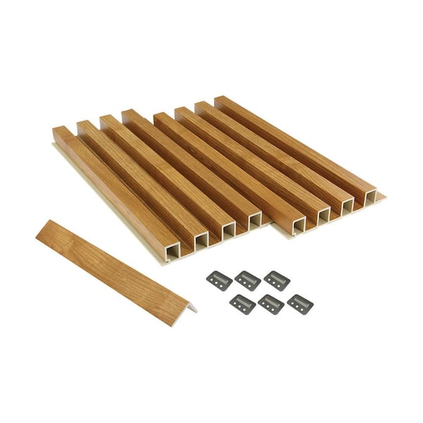 1 in. x 3-1/4 ft. x 9 ft. Wall Cladding Oak Interlocking Composite Decorative Wall Paneling 6-Piece (28.62 Sq.ft. Pack )
